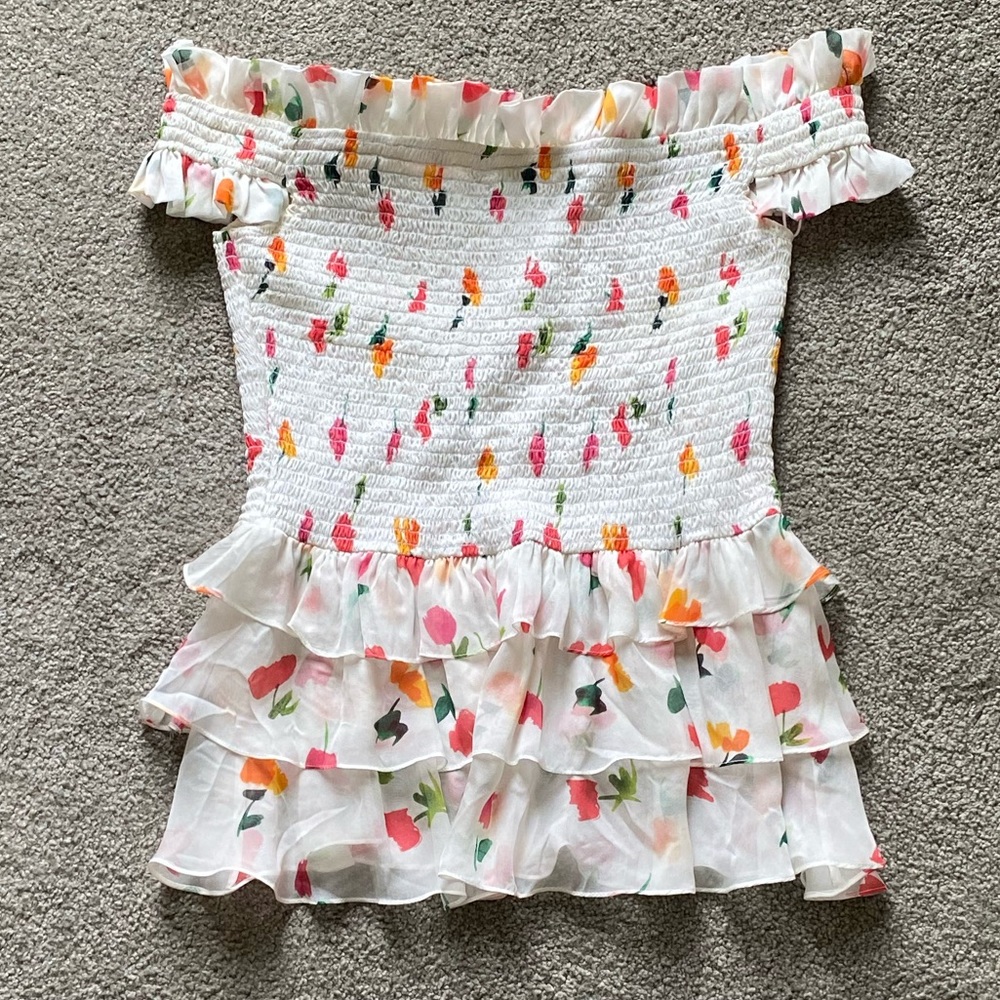 Caroline Constas WHITE Hydra Floral Off Shoulder